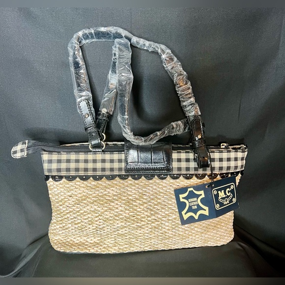 🤩 NEW ITEM! MC Marc Chantel Basket weave And Plaid Shoulder Bag Purse - Picture 6 of 10